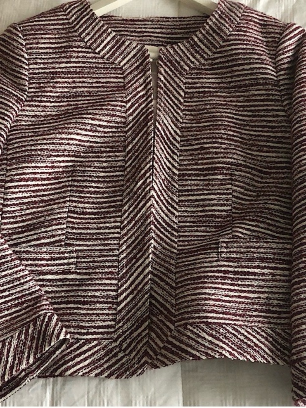 Gorgeous Banana Republic Burgundy and White Striped Open-Front Jacket